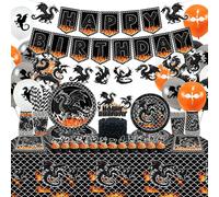Tianyi-Décoration De Fête D'anniversaire Dragon Avec Bannière Happy Birthday , Assiettes Plates, Assiettes À Dessert, Tasses, Serviettes, Nappes, Ballons, Pailles, Pour 20 Invités (A)