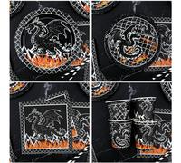Tianyi-Décoration De Fête D'anniversaire Motif Dragon, Y Compris Toile De Fond Pour Fête D'anniversaire, Assiettes, Assiettes À Dessert, Tasses, Serviettes, Nappes, Ballons, Pailles, Pour 20 Invités