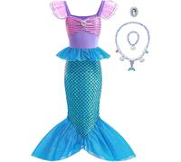 TIANYI-Deguisement Sirène Fille, Robe de Princesse Costume Siren, Déguisement Ariel la Petite Sirène avec Accessoires de Sirène pour Enfant Fille, Anniversaire Fete Halloween Carnaval