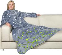 Tianyi-Deluxe Glow - Plaid Polaire Phosphorescent À Manches Avec Poche, Motifs Lumineux Constellations, Couverture Pour Canapé Ou Lit, Bleu, 140 X 180 Cm