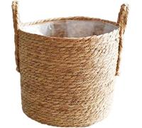 TIANYI-Diamètre de 35 cm Panier de jardinière en Herbe de mer, Couvercle de Pot de Plante tissé à la Main avec Doublure en Plastique étanche pour la décoration de la Maison de Balcon