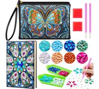 Tianyi-Diamond Painting, Peinture Diamant Sac Et Carnet A5, Loisir Créatif, Cadeau Fille 6-12 Ans, Kit Créatif, Jouet Fille - Papillon Bleu + Plume Paon