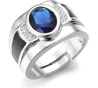 Tianyi-Diamond Ring With Blue Gemstone Crystal,Men's 18k Real White Gold Platinum Plated Iced Out Handset Lab Diamonds Black Agate Size Adjustable With Free Giftbox
