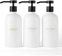 Tianyi-Distributeur De Shampooing Et D'après-Shampoing, Rechargeables, De 600 Ml, Avec Étiquettes Étanches, Pour Salle De Bain, Bouteilles Blanches Et Pompes Noires