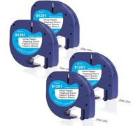 Tianyi-Doree Lot De 4 Letratag 91201/91221 S0721610 Plastic Tape,12 Mm X 4 M, Noir Sur Blanc, Ruban Letratag En Plastique Hautement Imperméable, Compatible Avec Dymo Letratag Lt-100h Lt-100t Xr Xm Pl