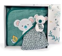 TIANYI-DOUDOU ET COMPAGNIE - Cape de Bain Bébé Doudou Koala - en Coton Doux - Collection YOCA Le Koala - Taille 80x80 cm - Teintes Bleu et Vert Apaisantes pour Enfant - Idée Cadeau avec Boite - DC395