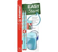 Tianyi-Easygraph S - Crayon Graphite Ergonomique - Set Scolaire X 2 Crayons Papier Hb + Taille-Crayon + Gomme - Bleu - Droitier