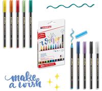Tianyi-Edding 1340 Feutre Paillettes - Multicolore - 10 Stylos Pinceau À Effet Pailleté- Pointe Pinceau Flexible 1-6 Mm -Idéal Pour Le Handlettering, L'écriture, Le Dessin Et Le Coloriage De Grandes