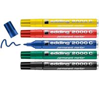 Tianyi-Edding 2000 C Marqueur Permanent - Rouge, Bleu, Vert, Jaune, Noir - Étui De 5 - Pointe Ronde 1,5-3 Mm - Sèche Vite - Résiste À L'eau Et À L'essuyage - Pour Carton, Plastique, Bois, Métal