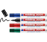 Tianyi-Edding 3000 Marqueur Permanent - Noir, Rouge, Bleu, Vert - 4 Stylos - Pointe Ronde 1,5-3 Mm - Sèche Vite - Résiste À L'eau Et À L'essuyage - Pour Carton, Plastique, Bois, Métal - Marqueur Univ