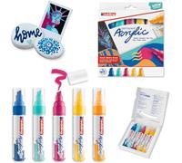 Tianyi-Edding 5000 Marqueur Acrylique Large - Jaune, Jaune Soleil, Bleu, Rose, Turquoise - 5 Couleurs (Abstrait) - Pointe Biseautée 5-10 Mm - Peinture Acrylique Pour La Toile Et Le Bois - Stylos Impe