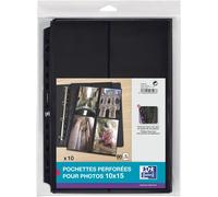 Tianyi-Elba 100207023 Pack De 10 Pochettes Perforées En Polypropylène Résistant 90 Microns A4 Incolore Avec Bande De Renfort Noir