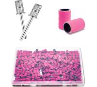 Tianyi-Embouts Ponceuse Manchons 100pcs, Grain 180 Embout Emeri Rose, Ongles Bandes De Ponçage Professionnelles Avec 2 Pcs Mèches 3/32¿ Et Boîtier Pour Manucure Pédicure