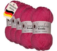 Tianyi-Emma Lot De 5 Pelotes De Laine Pour Bébé, 5 X 50 G, Couleurs Vives, Pour Tricot, Crochet, Nouage Ou Bricolage (Rouge Amarante)