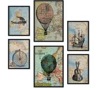 TIANYI-Ensemble de 6 affiches de cartes vintage. Collection de plaques avec collage esthétique pour la décoration d'intérieur. Tailles A3 et A4. Sans cadre.