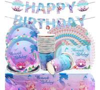 Tianyi-Ensemble De Fête De Sirène, Unique Party- Assiettes, Kit Contient Assiettes Tasse Serviette Bannière Nappe Pour 16 Invités Décoration D'anniversaire Fille Baby Shower