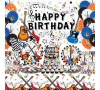 Tianyi-Ensemble De Fournitures De Fête D'anniversaire Avec Toile De Fond « Happy Birthday », Assiettes, Nappe, Tasses, Ballons Et Pailles, Pour Instrument De Musique, Fournitures De Fête Prénatale