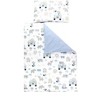 Tianyi-Ensemble De Linge De Lit Pour Enfants 2 Pièces, Zoo Bleu, 135x100 Cm