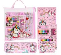 Tianyi-Ensemble De Papeterie Licorne, Lot De 31cadeau De Papeterie Licorne, 12crayons De Couleur, 12crayons En Cire, 2 Crayons, Sac En Filet, Taille-Crayon, Carnet, Règle, Gomme Cadeau Pour Les Fille