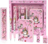 Tianyi-Ensemble De Papeterie Licorne, Lot De 6pcs Cadeau De Papeterie Licorne, Porte-Mine Et Recharge, Stylos À Bille Rétractable, Carnet, Règle, Gomme Ecole Bureau Cadeau Pour Les Filles