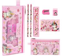 Tianyi-Ensemble De Papeterie Licorne, Lot De 7pcs Cadeau De Papeterie Licorne, 2 Crayons, Trousse À Crayons Transparente, Taille-Crayon, Carnet, Règle, Gomme Ecole Bureau Cadeau Pour Les Filles
