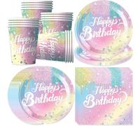 Tianyi-Ensemble De Vaisselle De Fête En Diamant, Assiettes De Fête D'anniversaire, Serviettes, Tasses, Assiettes En Carton À Paillettes, Vaisselle Colorée Pour Fille, Pour 16 Invités
