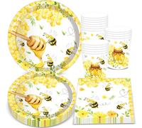 Tianyi-Ensemble De Vaisselle En Forme D'abeille Pour Enfants, Vaisselle Jetable Sur Le Thème Des Abeilles, Décorations De Table D'anniversaire, Assiettes De Pique-Nique Abeilles Pour Fête Prénatale
