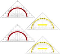 TIANYI-Équerre Géométrique, 4Pcs Equerre Ecole Rapporteur, 15.5 cm Triangle De Géométrie Transparent, 2 en 1 Règle de Rapporteur Kit en Plastique pour Etudiants Bureau Maths¿Jaune+Poignée/Rouge¿