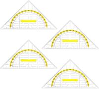 TIANYI-Équerre Géométrique avec Poignée, 4Pcs Equerre Ecole Rapporteur, 15.5 cm Triangle De Géométrie Transparent, 2 en 1 Règle de Rapporteur kit en Plastique pour Etudiants Bureau Maths¿Jaune¿
