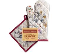 TIANYI-Equinoxe - Beige 100% Coton - Gant de Four (19cm x 33cm) et maniques (20cm x 20cm) - pour Barbecue, Cuisson, Four à Micro-Ondes, Grillades, Thanksgiving/Noël