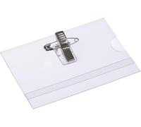 TIANYI-EUROPEL Porte-badges avec Pince Crocodile, Épingle de Sécurité & Feuilles d`Insertion de Cartes Blanches (Pack de 24) Porte-badge Horizontal pour École, Collèges & Événements 90 x 60 mm, 1