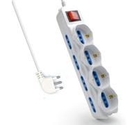 TIANYI-ew3929 Fiche Barre (Italien), 12 Prises, 4 Prises Univers Albu 10/16 A avec fiche Schuko, 8 Break 10/16 A, \u2013 Interrupteur Lumineux, câble 1,5 m avec fiche 16 A Italienne, Blanc