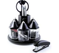 Tianyi-Exerz Organisateur De Bureau Rotatif, Ranger De Stylo, Avec 5 Boîtes Accessoires - Rempli Avec Des Ciseaux De Sécurité, Règle, Gomme, Trombones (Noir)