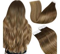 Tianyi-Extension Cheveux Naturel Adhesif Bande 30cm 20pcs Ombre Marron Moyen A Brun Clair Balayage Gris Foncé Doré 30g Remy #6/8/14