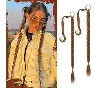 Tianyi-Extension De Queue De Cheval Tressée Avec Attache Cheveux, 2pcs 66cm Longue Tresse Queue De Cheval Extensions De Cheveux Droites Enveloppantes Postiches Synthétiques Pour Femmes Blond Foncé