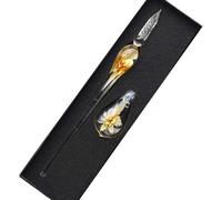 Tianyi-Fait À La Main En Verre De Cristal Intarsia Dip Stylo Stylo Plume Kit Calligraphie Vintage Signatures Stylo Avec Un Porte-Stylo Pour Cadeau De Noël Anniversaire, Jaune