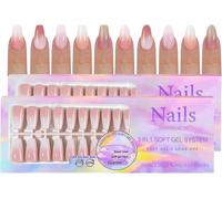 Tianyi-Faux Ongles Press On Nails, 300pcs Faux Ongles Court French Manucure, 5 Couleurs 2 Formes 15 Tailles Faux Ongles À Coller, Faux Ongles Amande Clou Carré Pour Filles Et Femmes (Dégradé Nude)