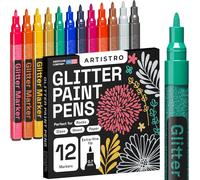 Tianyi-Feutres À Paillettes Pour Peinture Sur Roche, Pierre, Céramique, Verre, Bois, Tissu, Scrapbooking, Bricolage, Cartes, Coloriage. Lot De 12 Marqueurs Acryliques À Pointe Extra-Fine 0,7 Mm