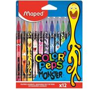 Tianyi-- Feutres Monster Color`Peps - 12 Feutres De Coloriage Fun Et Originaux - Lavables Et Résistants Au Séchage - Feutres Décorés Monstres Rigolos 845400