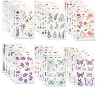 Tianyi-Floral-Themed Rub-On Sticker Set, Plus De 500 Designs Sur 36 Feuilles, Stickers Floraux En Plastique Transparent De Haute Qualité Pour Scrapbooking, Bullet Journal Et Plus