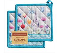 TIANYI-Flower in The Field Lot de 2 maniques, 100% Coton, pour Barbecue, Cuisson, Four, Micro-Ondes, grillades, Printemps/été, Pâques, (20cm x 20cm)