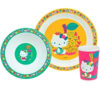 Tianyi-Fun House 005988 Hello Kitty Ensemble Repas Composé D¿Une Assiette Plate Ø 22 Cm, D¿Une Assiette Creuse Ou Bol Ø 16 Cm Et D¿Un Verre 220 Ml Pour Enfant, Rose
