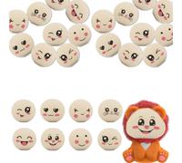 Tianyi-G-80pcs-20 Mm - Lot De 80 Perles En Bois Avec Visage - 20 Mm - Perles En Bois Naturel Avec Visage - Pour Porte-Clés, Crochet, Ange, Artisanat, Bijoux