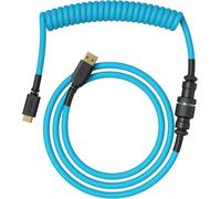 TIANYI-Gaming Câble de clavier spiralé Premium - Prise plaquée or USB-A (PC) à USB-C (clavier), anti-emmêlement, manchon double tressage, connexion intermédiaire aviation à 5 broches - Electric Blue