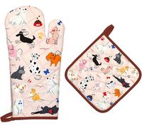 TIANYI-Gants De Four & Maniques Chien Lot De 2, 100% Coton Maniques Cuisine Gant Four Anti Chaleur Extra-Longue pour Barbecue, Cuisine, Griller,Micro-Ondes