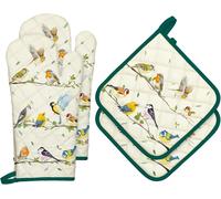 TIANYI-Gants De Four & Maniques Lot De 4, 100% Coton Maniques Cuisine Gant Four Anti Chaleur Extra-Longue pour Barbecue, Cuisine, Griller,Micro-Ondes(Oiseau)
