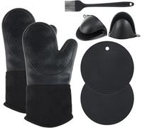 TIANYI-Gants de Four,Maniques, Set de 6 Gants de Cuisine en Silicone, résistants à la Chaleur jusqu'à 230°C ¿ Parfaits pour Barbecue, pâtisserie et Four (Noire)