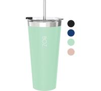 Tianyi-Gobelet Avec Couvercle Et Paille - Gobelet Isotherme Avec Couvercle Et Paille - Acier Inoxydable - Idéal Pour Les Boissons Chaudes Et Froides (650 Ml, Vert Clair)