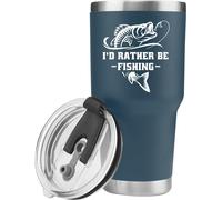 Tianyi-Gobelet Isotherme Avec Inscription « I'd Rather Be Fishing » - Pour Mari, Papa, Grand-Père, Petit Ami - Bleu - 887 Ml