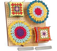 Tianyi-Grande Planche De Blocage Crochet, 29x29cm Bloqueur Granny Square Crochet, Planche Blocage Crochet Carré Granny En Bois, Accessoires De Crochet Tricot, Avec 30 Tiges De Métal